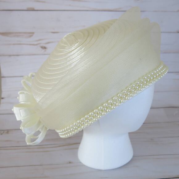 CHARM'S *NWT* Hat CHURCH/KENTUCKY DERBY/WEDDING Beaded Bow Ivory/Off White - Picture 1 of 10